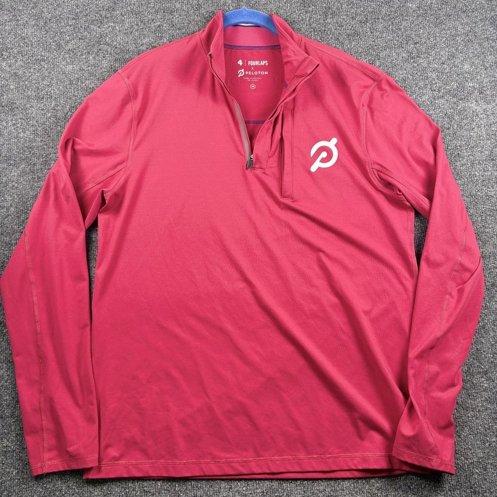 Peloton Fourlaps Pullover Mens‎ Medium Red Quarter Zip Long Sleeve Athletic